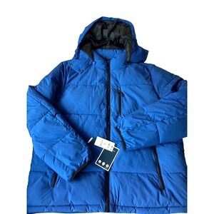 Club Room Men's‎ XL Blue Puffer Jacket Hooded Water Resistant Stretch NWT